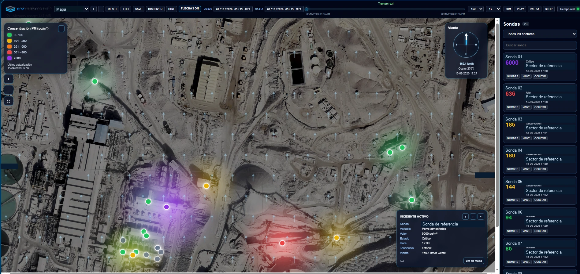 Interfaz de RiskMap operacional, con identificadores ocultos